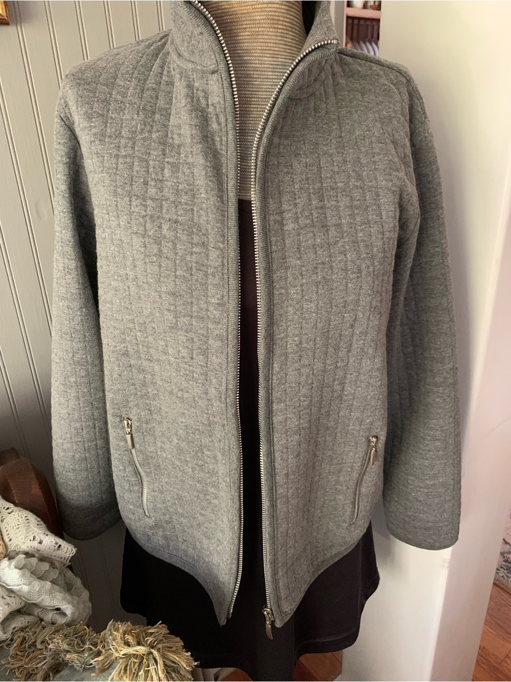 Gray Quilted Zip-Front Women's Jacket